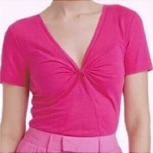 a new day Pink V-Neck Twist Front Linen Blend Tee Top
